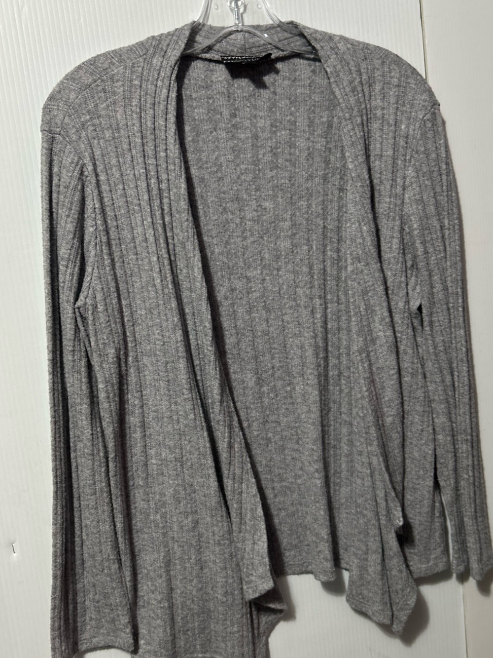 Lightweight Gray Open-Front Ribbed Women's Cardigan